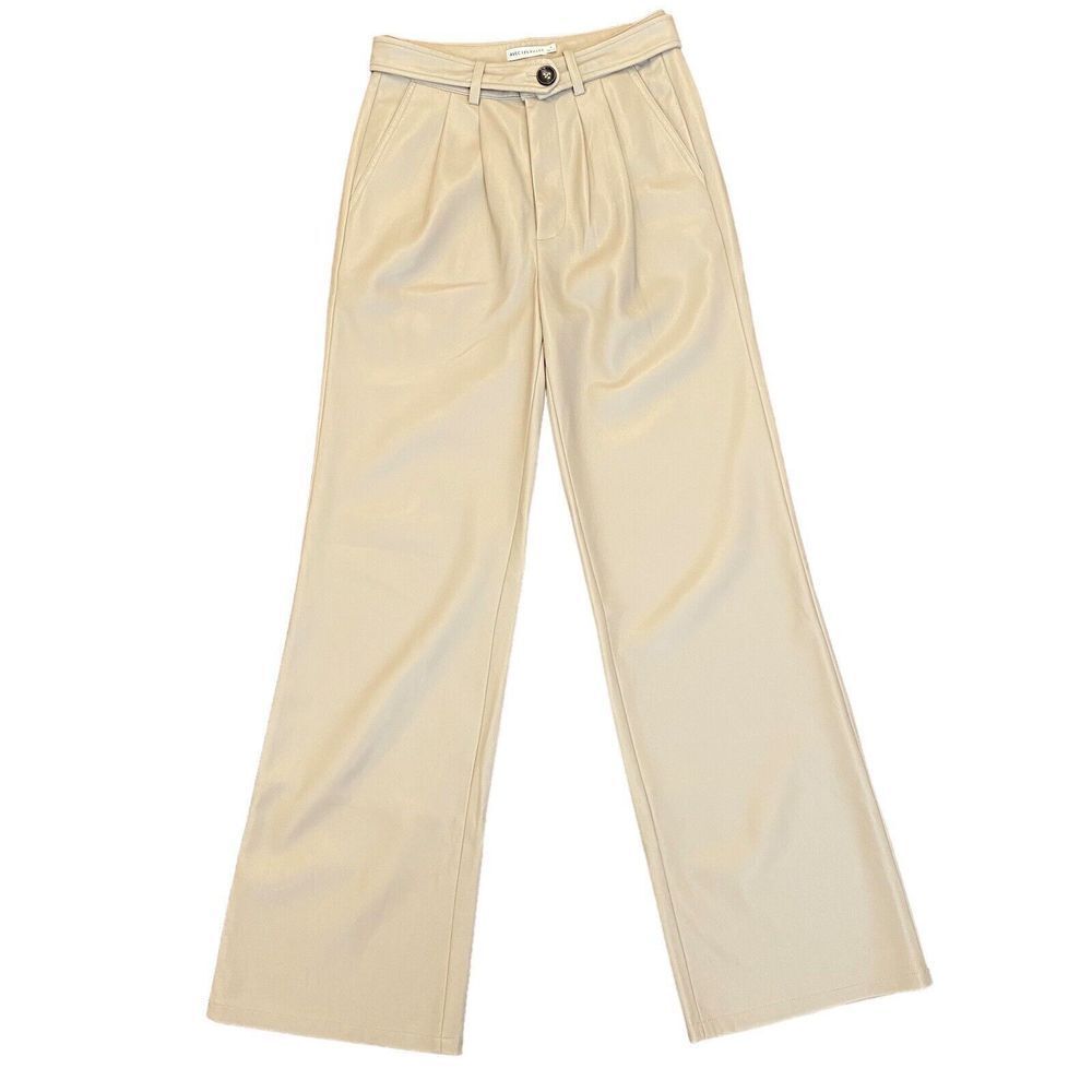 Avec Les Filles Faux Leather High Rise Belted Cream Pants Size Small